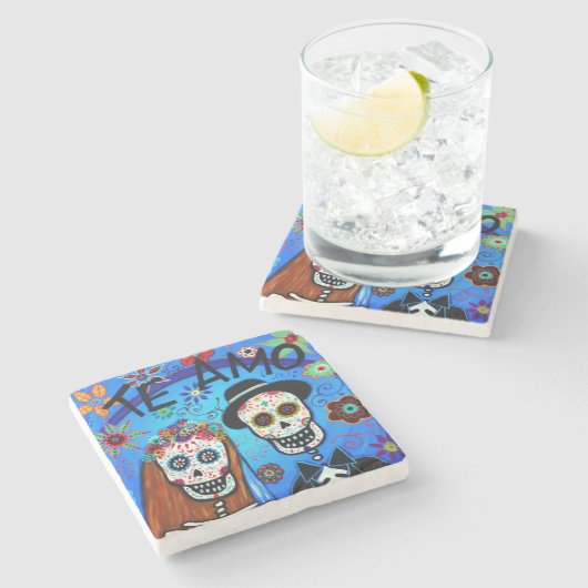 De bruiloft Dia de los Muertos Stenen Onderzetter (Zijkant)