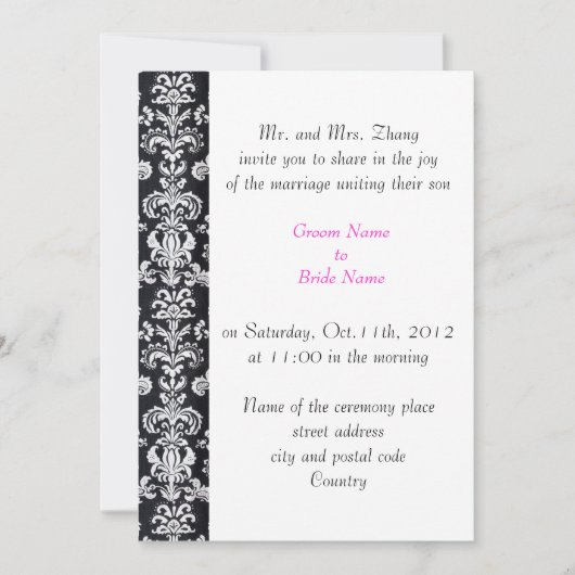 De bruiloft, Groom's ouders nodigen zwarte vogel u Kaart (Voorkant)