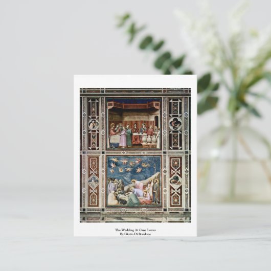 De bruiloft in Cana Lower door Giotto Di Bondone Briefkaart (Staand voorkant)