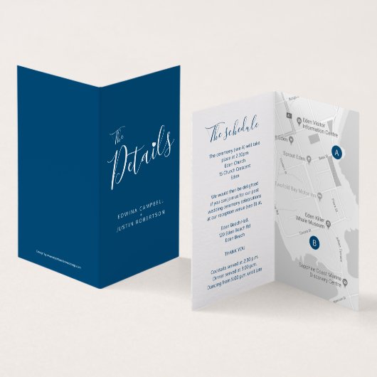 De bruiloft- of gebeurtenisdetails gastenrooster kaart (Binnen en buitenkant)