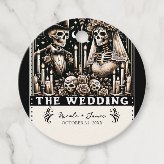 DE BRUILOFT Tarot Skeletten Bruid & bruidegom Bedankjes Labels (Voorkant)