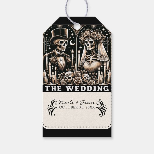 DE BRUILOFT Tarot Skeletten Bruid & bruidegom Cadeaulabel (Voorkant)