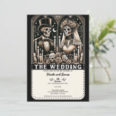 DE BRUILOFT Tarot Skeletten Bruid & bruidegom Kaart (Staand voorkant)