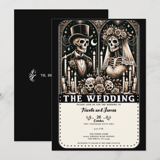 DE BRUILOFT Tarot Skeletten Bruid & bruidegom Kaart (Voorkant / Achterkant)