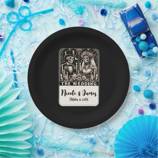 DE BRUILOFT Tarot Skeletten Bruid & bruidegom Papieren Bordje (Feest)