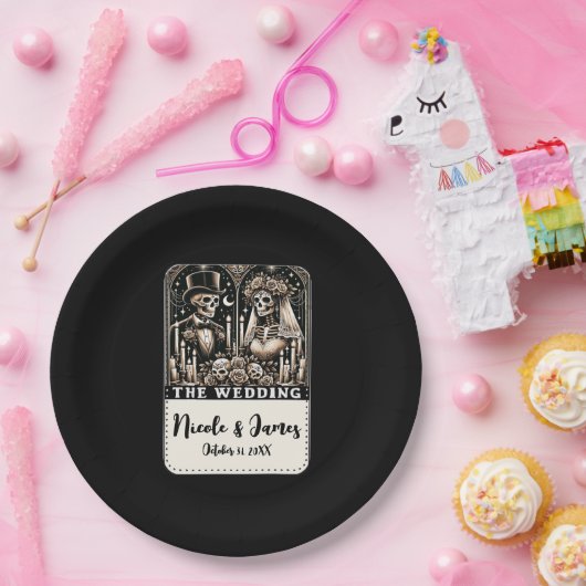 DE BRUILOFT Tarot Skeletten Bruid & bruidegom Papieren Bordje (Feest)