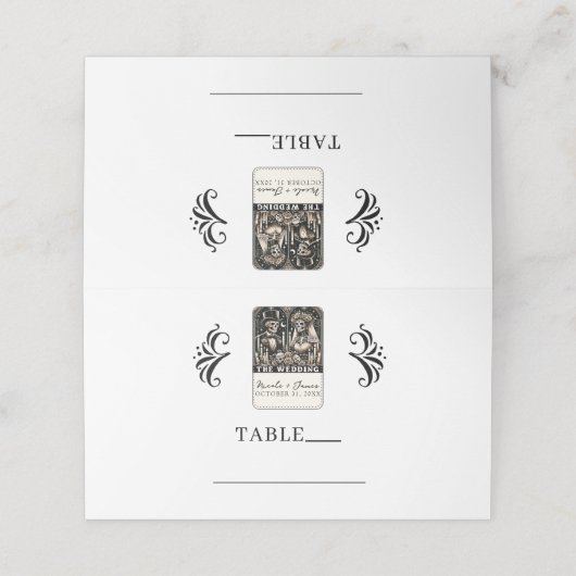DE BRUILOFT Tarot Skeletten Bruid & bruidegom Plaatskaartje (Buitenkant ongevouwen)