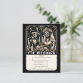 DE BRUILOFT Tarot Skeletten Bruid & bruidegom RSVP Kaart (Staand voorkant)