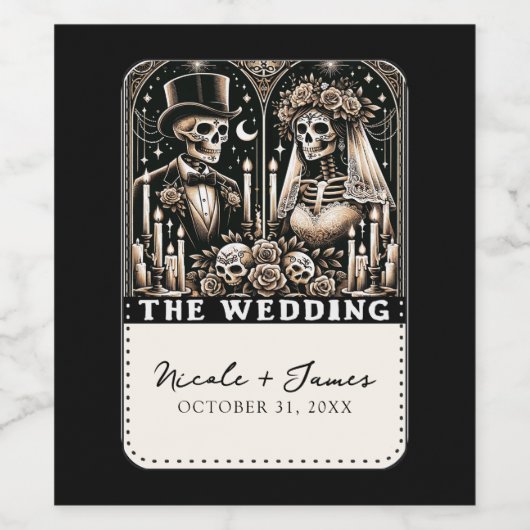 DE BRUILOFT Tarot Skeletten Bruid & bruidegom Wijn Etiket (Enkel label)