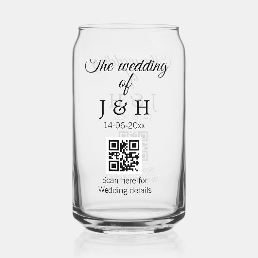 De bruiloft van add koppel naam QR code scan detai Blikvorm Glas (Voorkant)