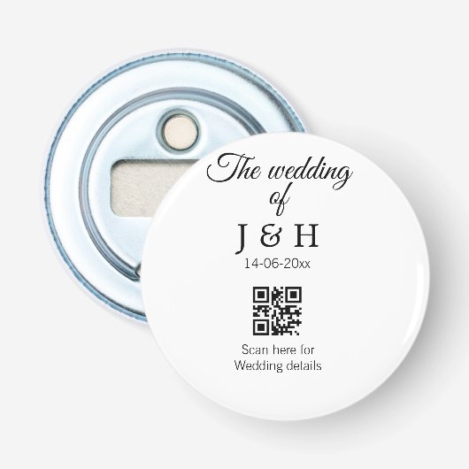 De bruiloft van add koppel naam QR code scan detai Button Flesopener (Voorkant)