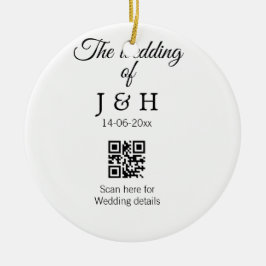 De bruiloft van add koppel naam QR code scan detai Keramisch Ornament
