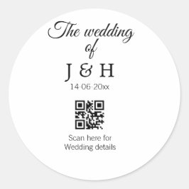 De bruiloft van add koppel naam QR code scan detai Ronde Sticker