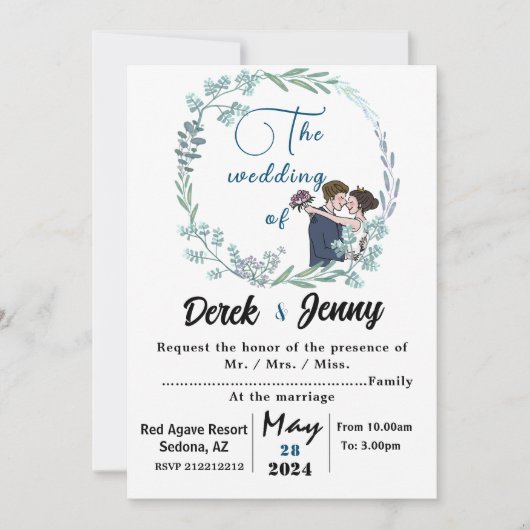 De bruiloft van blauwe minnaars kaart (Voorkant)