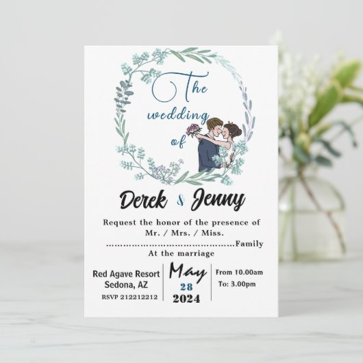 De bruiloft van blauwe minnaars kaart (Staand voorkant)