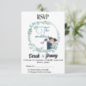De bruiloft van blauwe minnaars RSVP kaartje (Staand voorkant)