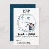 De bruiloft van blauwe minnaars RSVP kaartje (Voorkant / Achterkant)