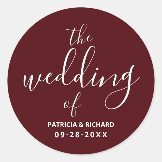 De bruiloft van Bourgondische bruiloft Ronde Sticker (Voorkant)