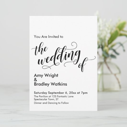 De bruiloft van chique typografie eenvoudige bruil kaart (Staand voorkant)