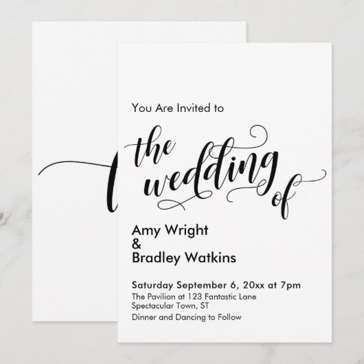 De bruiloft van chique typografie eenvoudige bruil kaart (Voorkant / Achterkant)