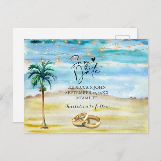 De bruiloft van de beach bewaart het datum briefka aankondigingskaart (Voorkant / Achterkant)