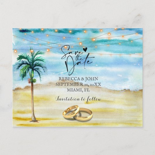 De bruiloft van de beach bewaart het datum briefka aankondigingskaart (Voorkant)