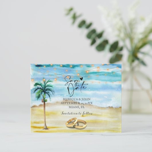 De bruiloft van de beach bewaart het datum briefka aankondigingskaart (Staand voorkant)