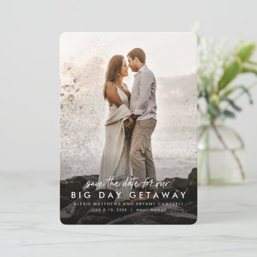 De bruiloft van de bestemming bewaart de datumfoto save the date (Staand voorkant)