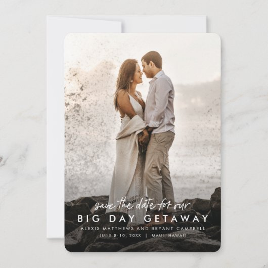 De bruiloft van de bestemming bewaart de datumfoto save the date (Voorkant)