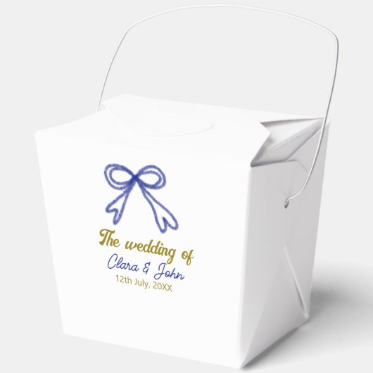 De bruiloft van de gouden marine blauwe boog paar  bedankdoosjes (Voorkant)