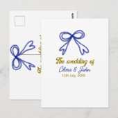 De bruiloft van de gouden marine blauwe boog paar briefkaart (Voorkant / Achterkant)