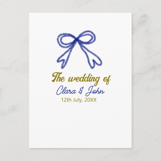 De bruiloft van de gouden marine blauwe boog paar briefkaart (Voorkant)