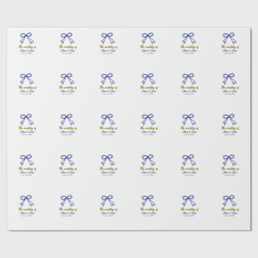 De bruiloft van de gouden marine blauwe boog paar  cadeaupapier (Vlak)