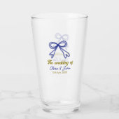 De bruiloft van de gouden marine blauwe boog paar  glas (Achterkant)