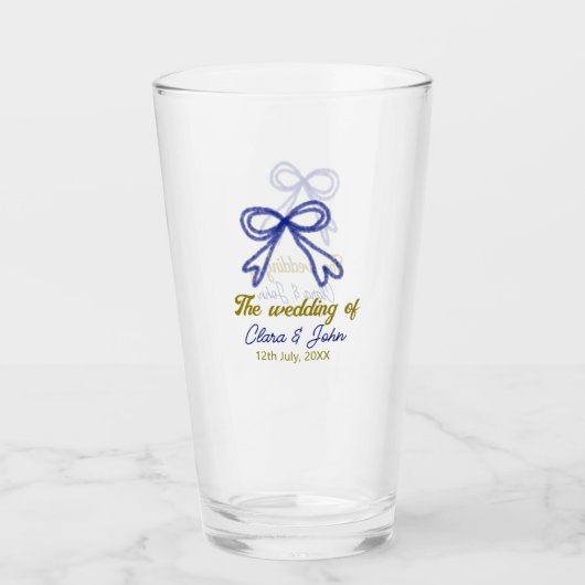 De bruiloft van de gouden marine blauwe boog paar  glas (Voorkant)