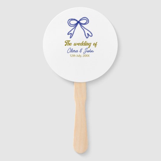 De bruiloft van de gouden marine blauwe boog paar  handwaaier (Voorkant)