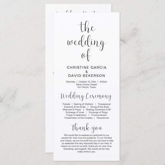 De bruiloft van de moderne huwelijksprogramma's programmakaart (Voorkant / Achterkant)