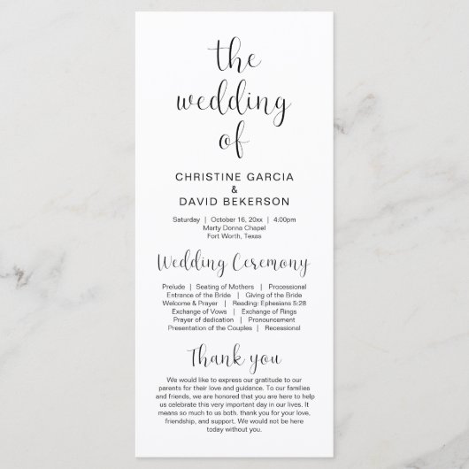 De bruiloft van de moderne huwelijksprogramma's programmakaart (Voorkant)