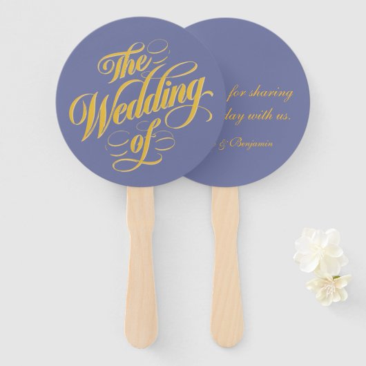 De bruiloft van elegantie: Blueberry en Sunshine Handwaaier (Voorkant en achterkant)