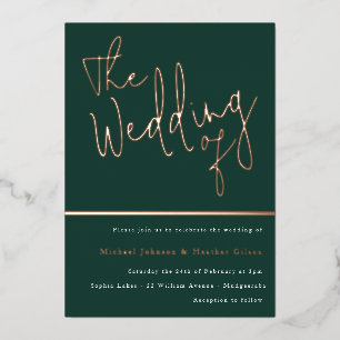 De bruiloft van: Emerald Green & Rose Gold Foil ui Folie Uitnodiging