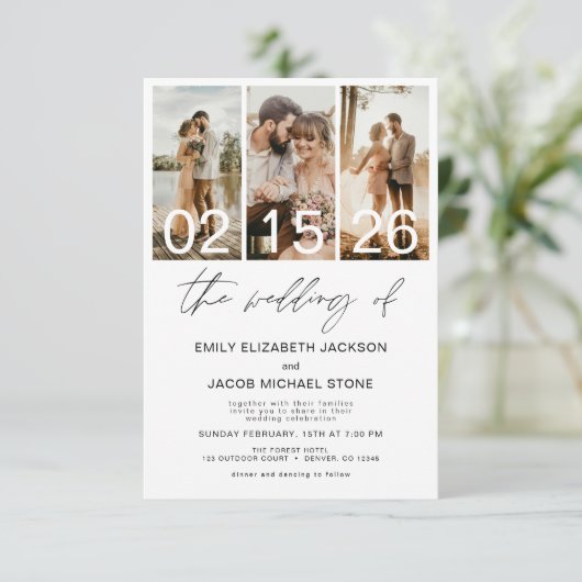 De bruiloft van foto QR-code Minimalist Elegant Kaart (Staand voorkant)