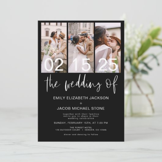 De bruiloft van foto QR code Zwart Wit Kaart (Staand voorkant)