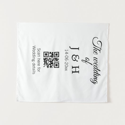 De bruiloft van het toegevoegde koppel naam QR-cod Wandkleed (Voorkant (horizontaal))