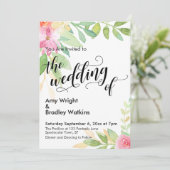 De bruiloft van kalligrafie & Waterverf Flowers Kaart (Staand voorkant)