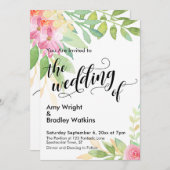 De bruiloft van kalligrafie & Waterverf Flowers Kaart (Voorkant / Achterkant)