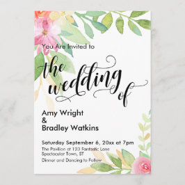 De bruiloft van kalligrafie & Waterverf Flowers Kaart