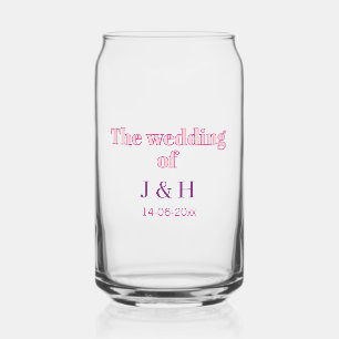 De bruiloft van koppel naam beginletter datum blikvorm glas