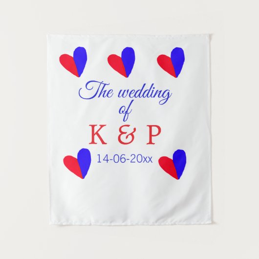 De bruiloft van koppel naam eerste letter datum wandkleed (Voorkant)