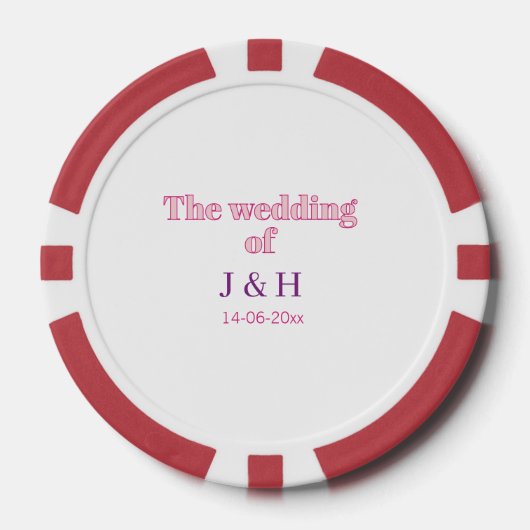 De bruiloft van koppel naam initiele letter datum poker chips (Voorkant)