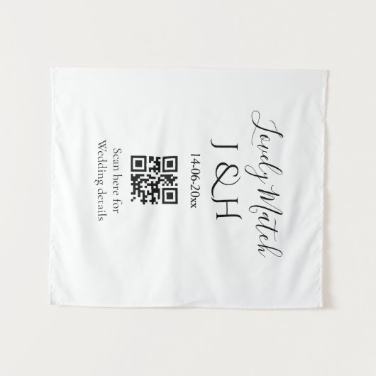 De bruiloft van koppelnaam QR-code scan detail Wandkleed (Voorkant (horizontaal))